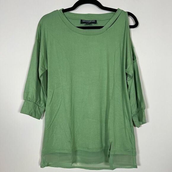 NWOT Brittany Humble Cold Shoulder Green 3/4 Sleeve Shirt XS - Picture 1 of 4